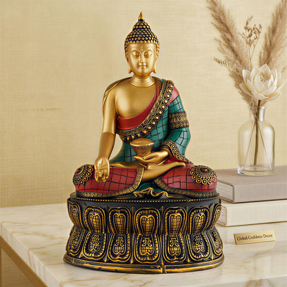 Buddha Statue Showpiece Idol Home Decor Items for Living Room and Gifts (Golden RED Blue)