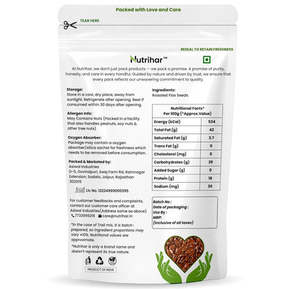 Nutrihar Roasted Flax Seeds 100g | Unsalted & Roasted Alsi Seeds | Omega-3 & Calcium Rich | No Added Oil