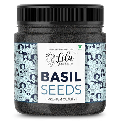 LILA DRY FRUITS Basil Seeds 500 Gms Jar Pack | Raw Organic & Natural Sabja Seed | Tukmaria Beej for Diet, Rich in Proteins and Minerals | Sabza Bij Low Calorie Snack Perfect for Gifting