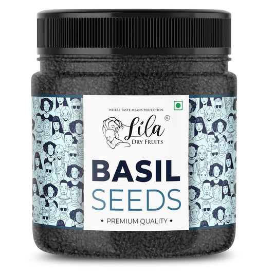 LILA DRY FRUITS Basil Seeds 500 Gms Jar Pack | Raw Organic & Natural Sabja Seed | Tukmaria Beej for Diet, Rich in Proteins and Minerals | Sabza Bij Low Calorie Snack Perfect for Gifting