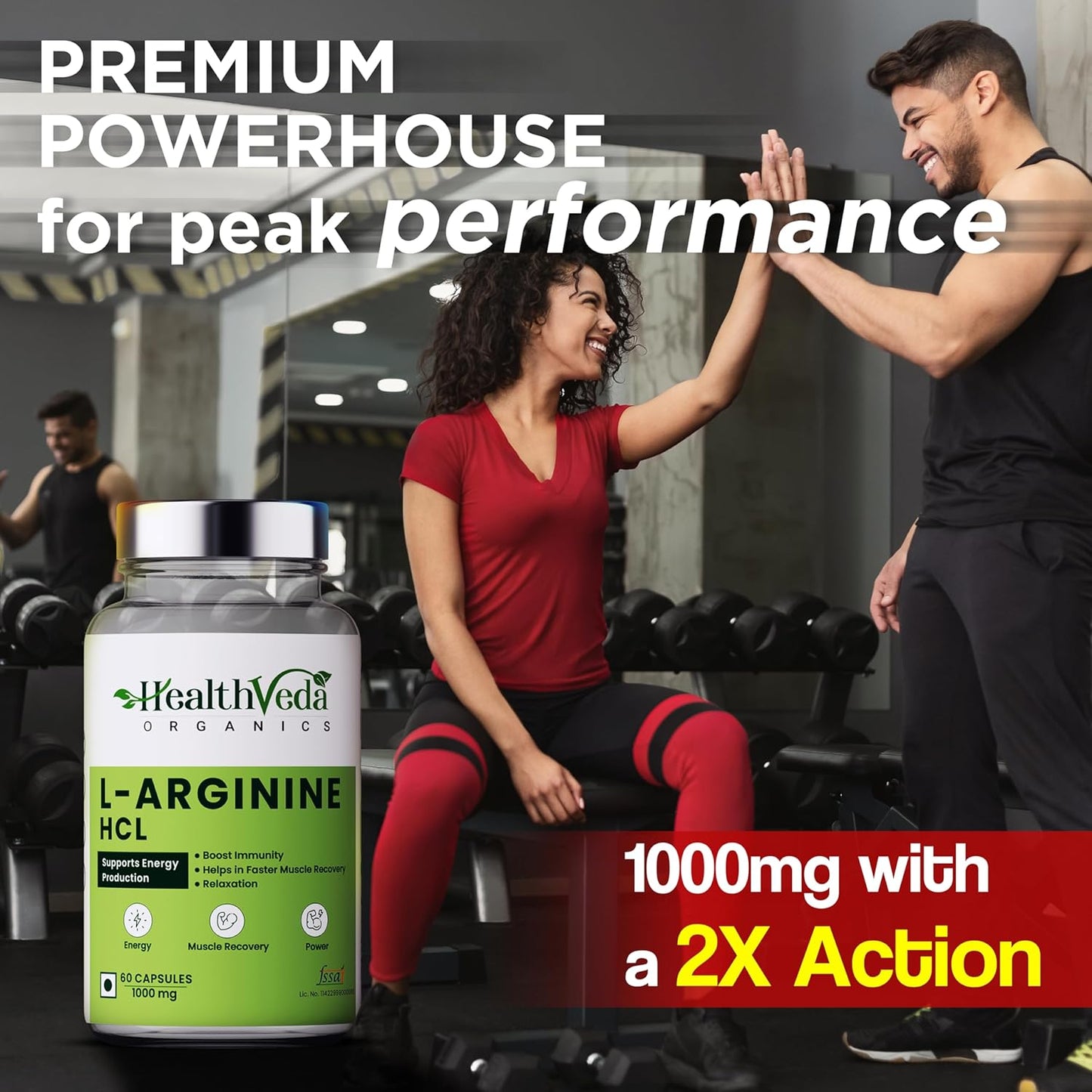 Zephivo HEALTH VEDA ORGANICS PRIVATE LIMITED L-Arginine 1000 mg with Chromium Picolinate | 60 Veg Capsules | Good for Muscle Growth, Stamina, Recovery, Immune Booster & Energy | For Both Men & Women