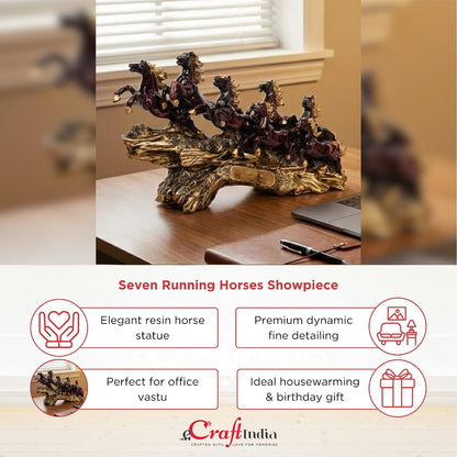 eCraftIndia Resin 7 Running Victory Horse Statue | Vastu Feng Shui Showpiece for Home Decor Office | Horse Figurine Good Luck Gift for Housewarming Birthday