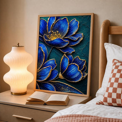 Royal Blue Flowers Framed Wall Art, Natural, 10x13 Inches
