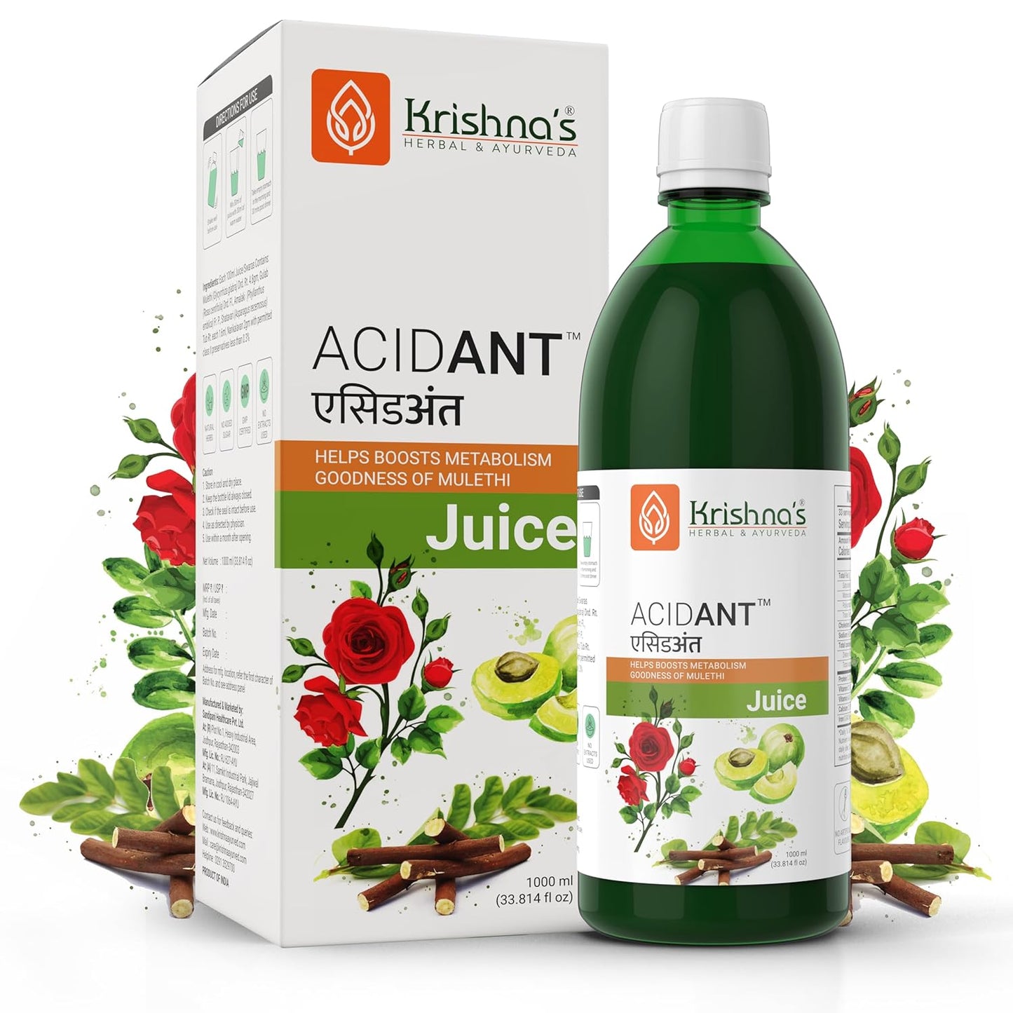 Krishna's Acidant Juice - Helps Boost Metabolism, Goodness of Mulethi, No Added Artificial Flavours & Colors - 1000 ml (Pack of 1)
