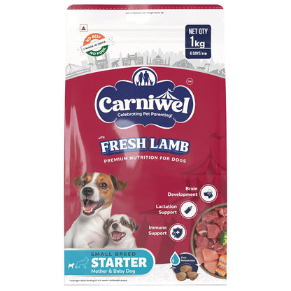 Carniwel Fresh Lamb Starter Dry Dog Food 1 Kg | Natural Ingredients for Easy Weaning | GMO-Free | Highly Palatable | Immune & Lactation Support | Premium Nutrition | Tailored for Small Dogs