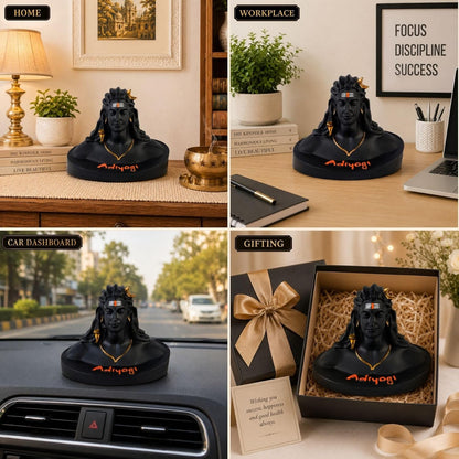 4.7 Inch Adiyogi Shiva Idol | Black Finish Mahadev Best Statue with Golden Accents for Home Temple, Mandir, Meditation Room, Office Desk & Car Dashboard | Yoga Décor & Gifting