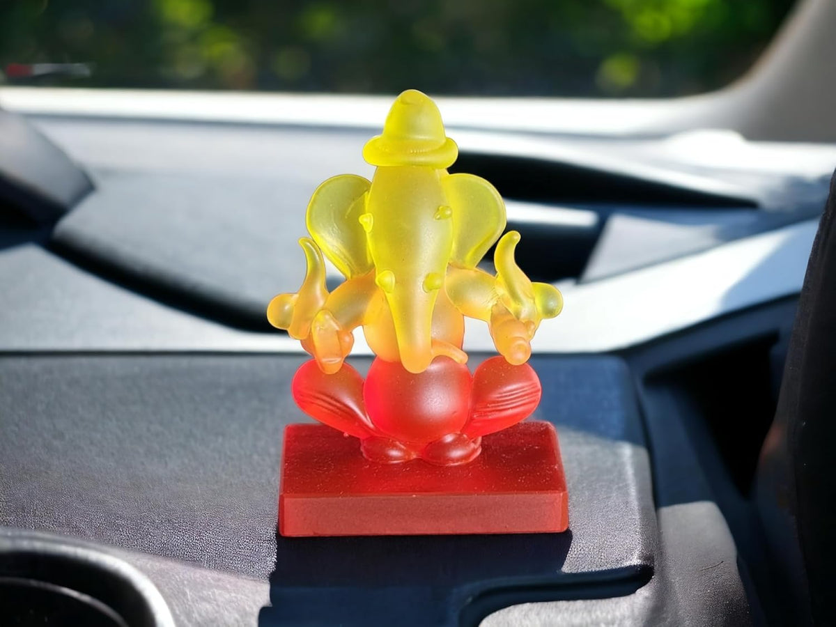 Ganesha Idol for Car Dashboard | Beautiful Ganesh Murti for Home Temple | Ganpati Figurine Statue Showpiece Sculpture for Office Desk (Yellow-Orange)