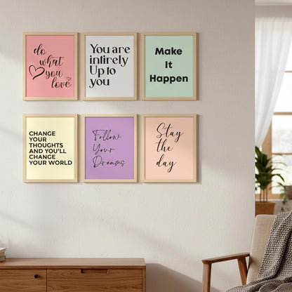 Aesthetic Motivational Quote Frames For Living Room, Bedroom, Multicolor, Inspirational Natural Posters Frame Wood Color Frames, 12.0 x 9.0 inch, Set of 6