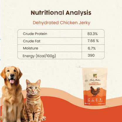 Brunos Dehydrated Chicken Jerky - 60g | Treat for Dogs & Cats|Grain Free Natural Treats | Single Ingredient | Preservative Free | Immunity Boost Formula | Healthy Snack for Pets