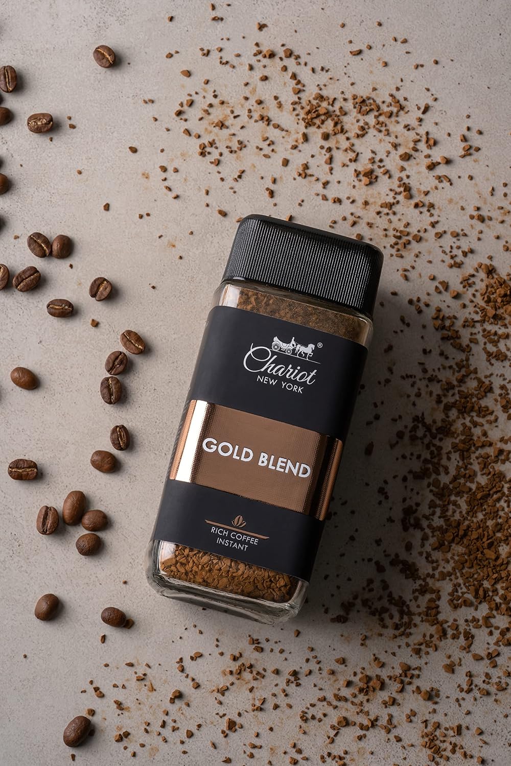 Chariot New York Gold Blend Freeze-Dried Instant Coffee | 100% Arabica Premium Medium Roast | Rich Aroma, Fruity & Earthy Flavor | No Chicory 100g
