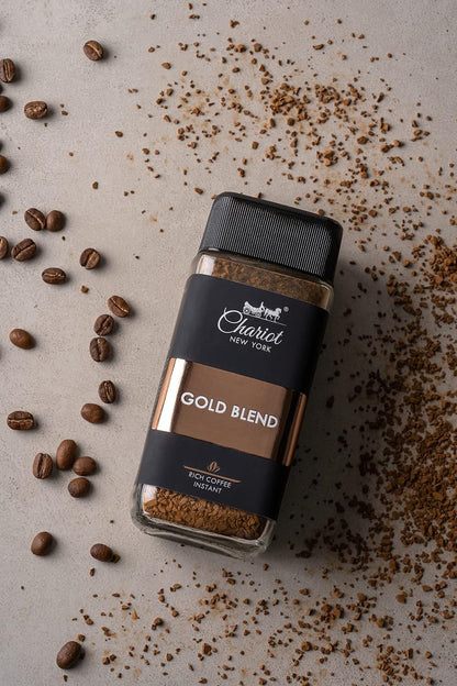 Chariot New York Gold Blend Freeze-Dried Instant Coffee | 100% Arabica Premium Medium Roast | Rich Aroma, Fruity & Earthy Flavor | No Chicory 100g
