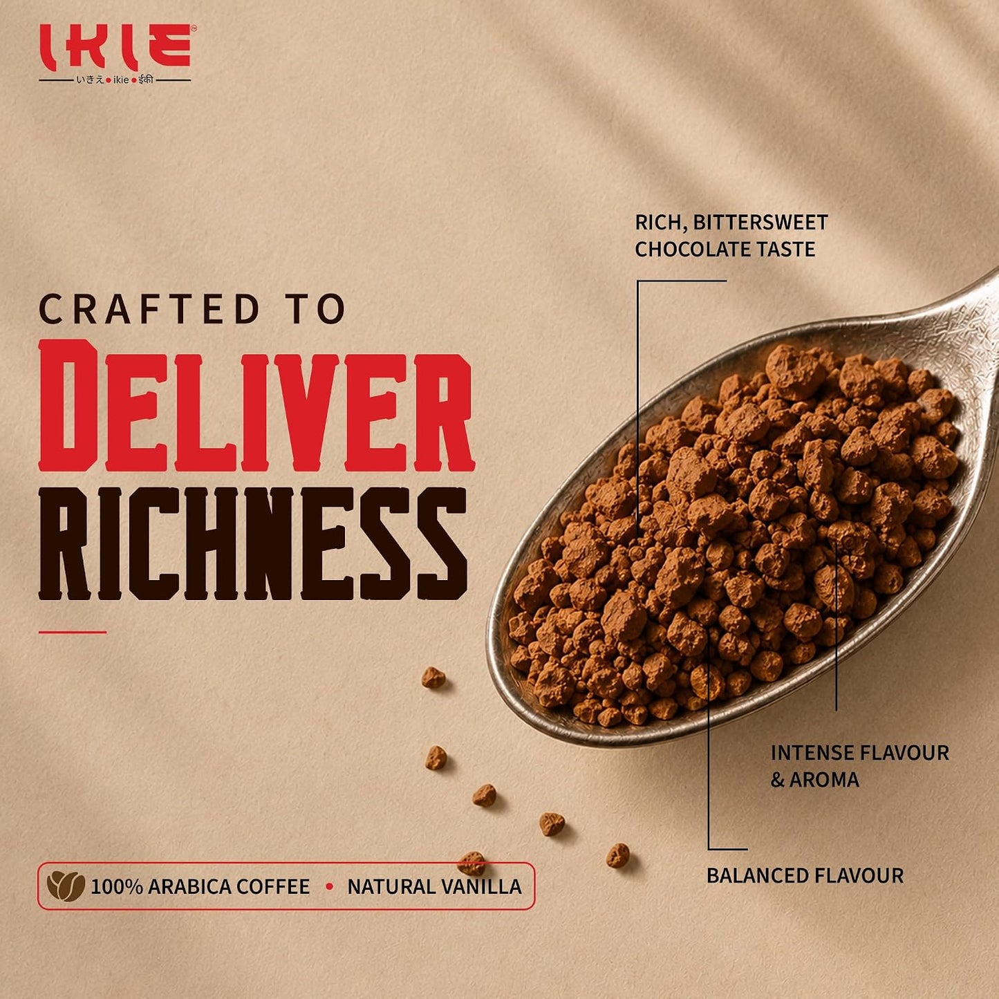 IKIE French Vanilla Instant Coffee Powder 100g | 100% Arabica | Rich Creamy Vanilla Flavour | No Chicory | 50 Cups | Cafe Style Coffee in seconds