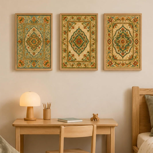 Set of 3 Vintage Persian Pattern Wall Paintings for Living Room Bedroom Hallway Home Decor with Premium Wooden Color Synthetic Frame (13.5 x 19.5 Inch) NM03-69