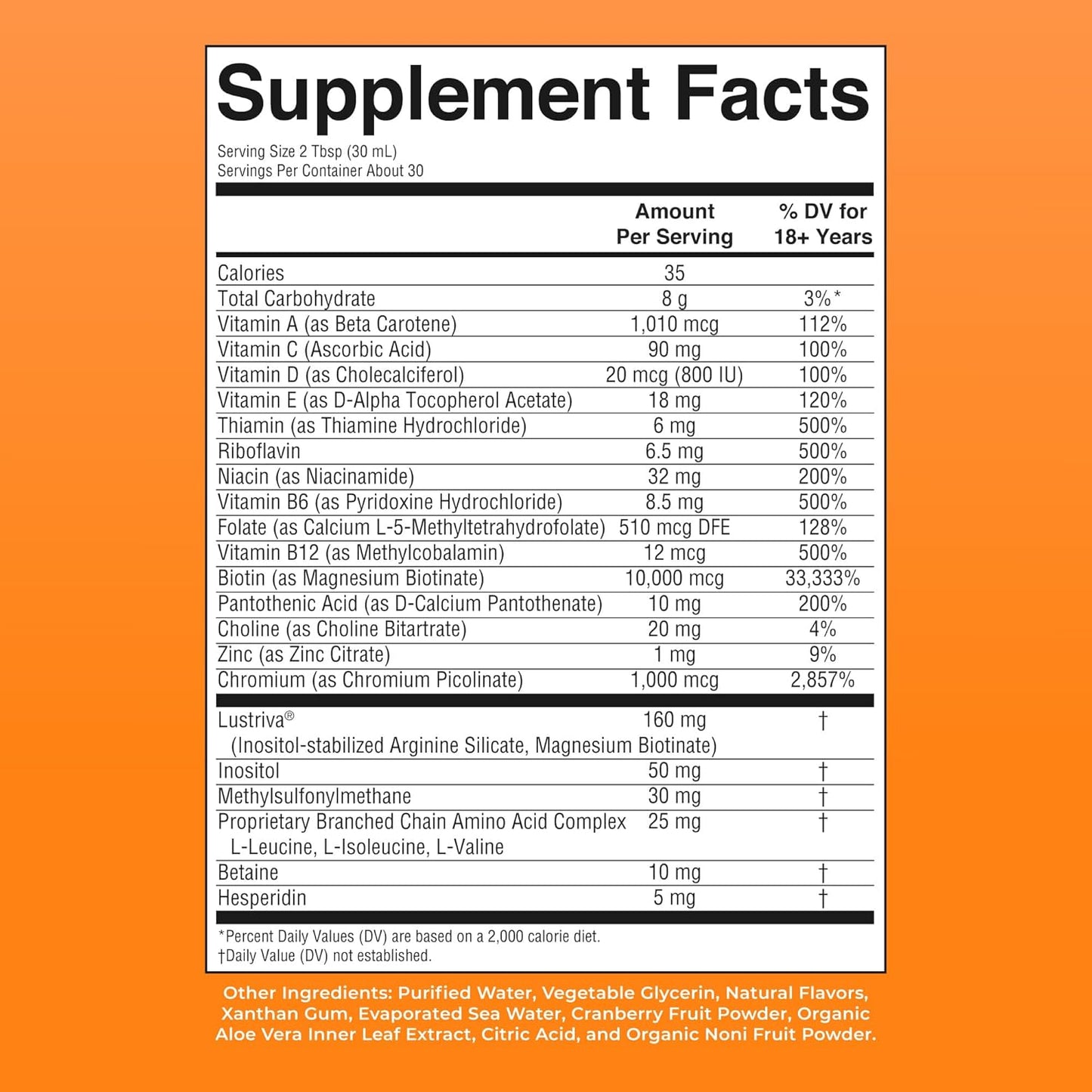 Supplement facts label on an orange background