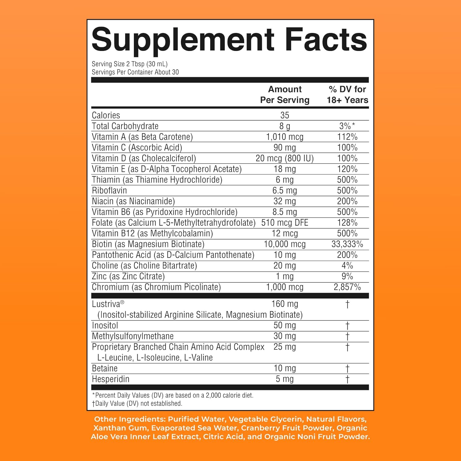 Supplement facts label on an orange background