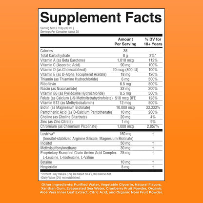 Supplement facts label on an orange background