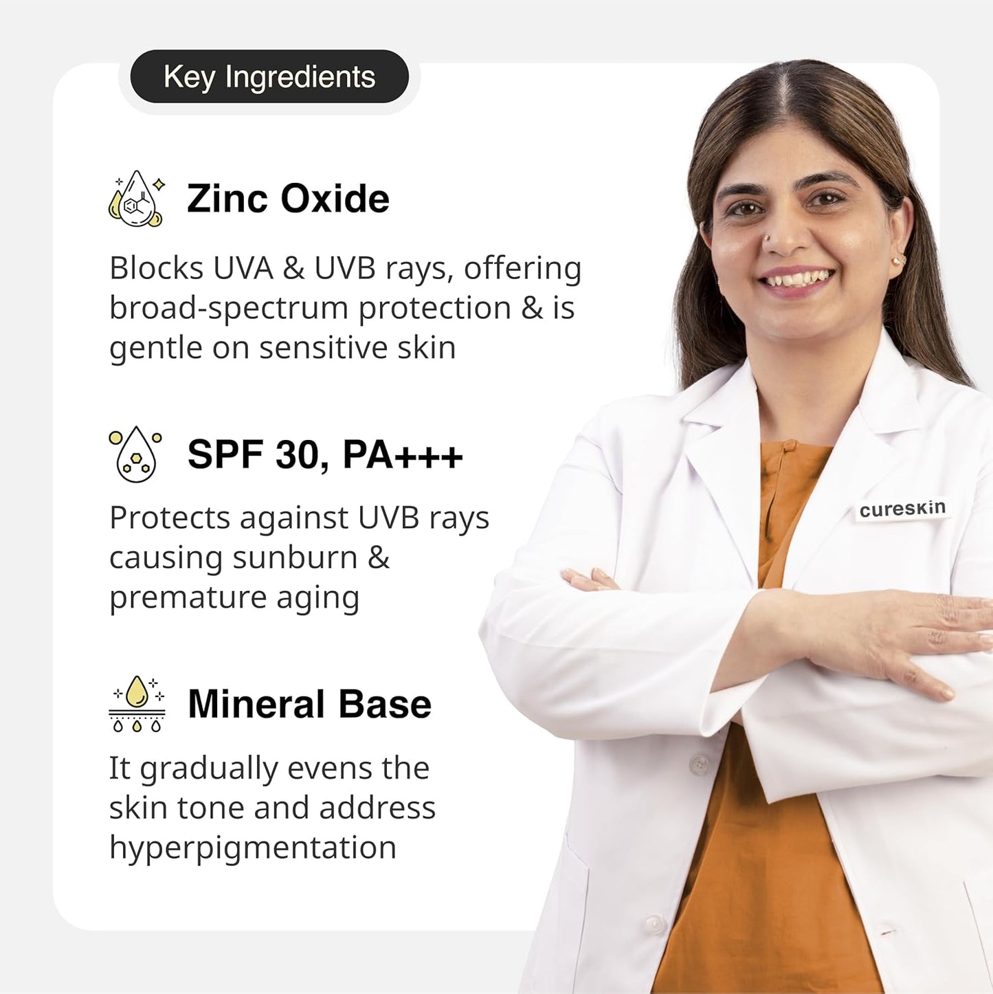 Cureskin Mineral Day Cream Sunscreen Matte Finish SPF 30 PA+++ | Broad Spectrum Sun (UVA, UVB & IR) Protection | Zinc Oxide with Prebiotics, 50 g (Pack of 1)