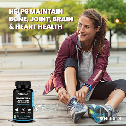 NutritJet Magnesium Glycinate 550mg – 120 Veg Capsules | High Absorption Chelated Magnesium for Sleep, Muscle Cramps, Relaxation & Nerve Health | Gentle on Stomach