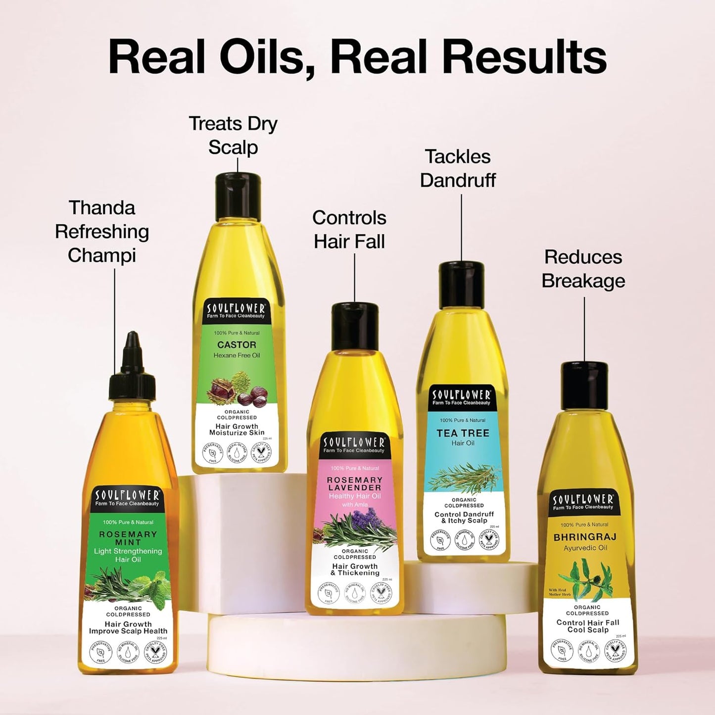 Soulflower Rosemary Hair Growth Oil, Hair Fall Control, Healthy Scalp, Strong Hair, Rosemary, Lavender, Castor|100% Pure, Natural, Organic, Clinically Proven for Hair Growth, 225ml