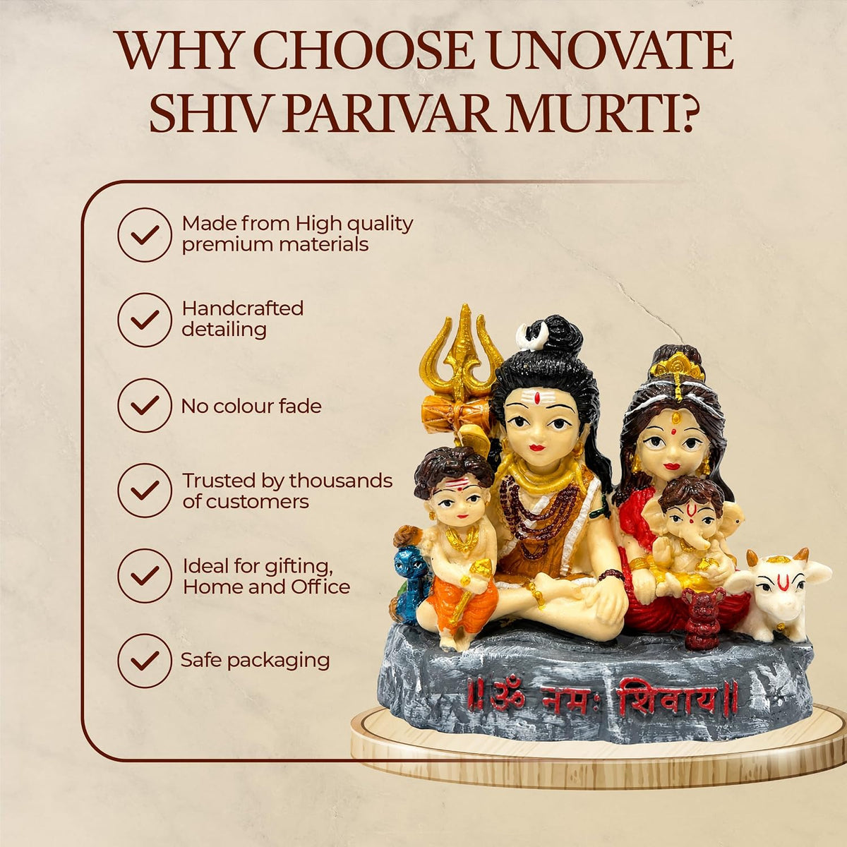 UNOVATE Shiva Parivar for Car Dashboard | Shiva Idol | Shiv Parivar Statue for Car | Mahadev Idol for Car, Home Temple, Office Desk. (Shiv Parivar)