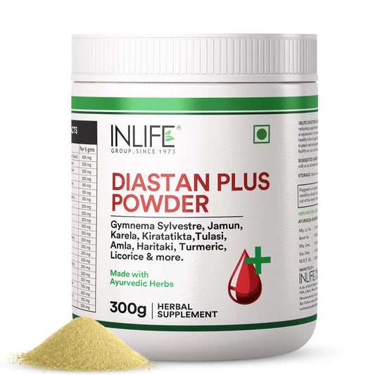 INLIFE Diastan Plus Powder| Ayurvedic Herbal Supplement| Infused with Gymnema Sylvestre, Jamun, Karela, Tulasi, Amla, Turmeric, Licorice for More Glucose Support & Metabolisam| For Men & Women 300g