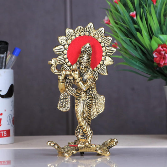 KridayKraft Lord Krishna Standing Playing Flute Gold for Pooja Room Decorative for Home, Office & Table Gift for Have Corporate Gift,Diwali Gift,Wedding Gifts.