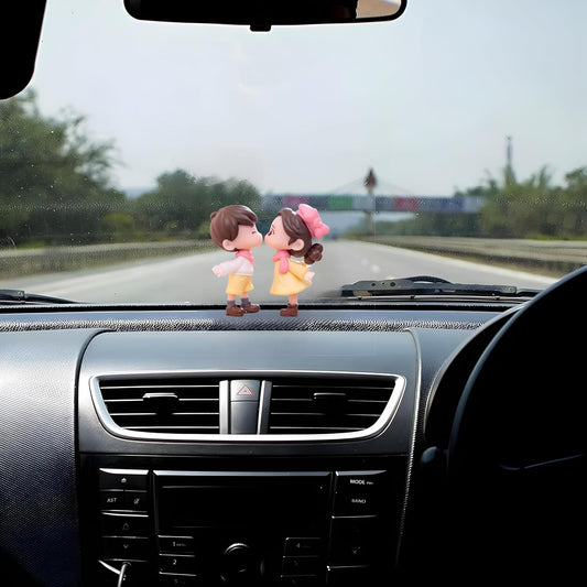 Car Dashboard Couple with Guitar Figurine Boy Girl 5x3cm Dash Panel Ornament Auto Interior Decoration, Mini Adorable Accessory Cute Decor for Truck Vehicle SUV Office Desk (1 Set, Multicolor)