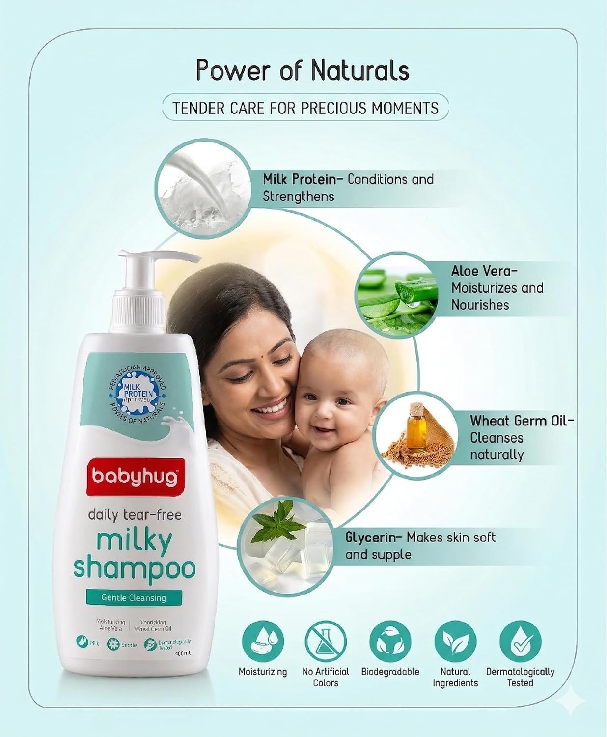 BABYHUG Daily Tear-Free Milky Shampoo – Enriched with Milk Protein & Natural Oils Pack Of 1 (400ML) | Enriched with Milk Protein, Natural Oils