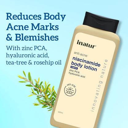 inatur Niacinamide Body Lotion 400ml – Anti-Acne Moisturizer with 2% Salicylic Acid, Zinc PCA & Hyaluronic Acid | Sulphate-Free Formula for Smooth, Hydrated Skin | Deep Nourishment & Oil Control