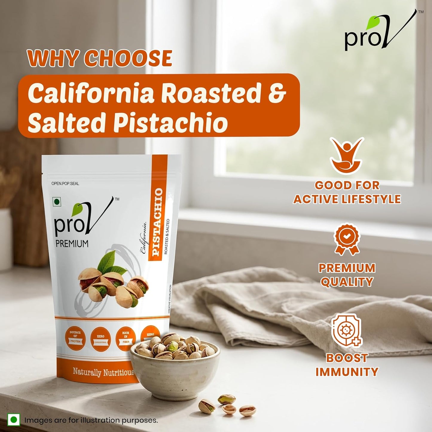 ProV Premium Roasted California Pistachios | 250g | Lightly Salted | High in Protein & Fiber | Heart-Healthy Everyday Snack