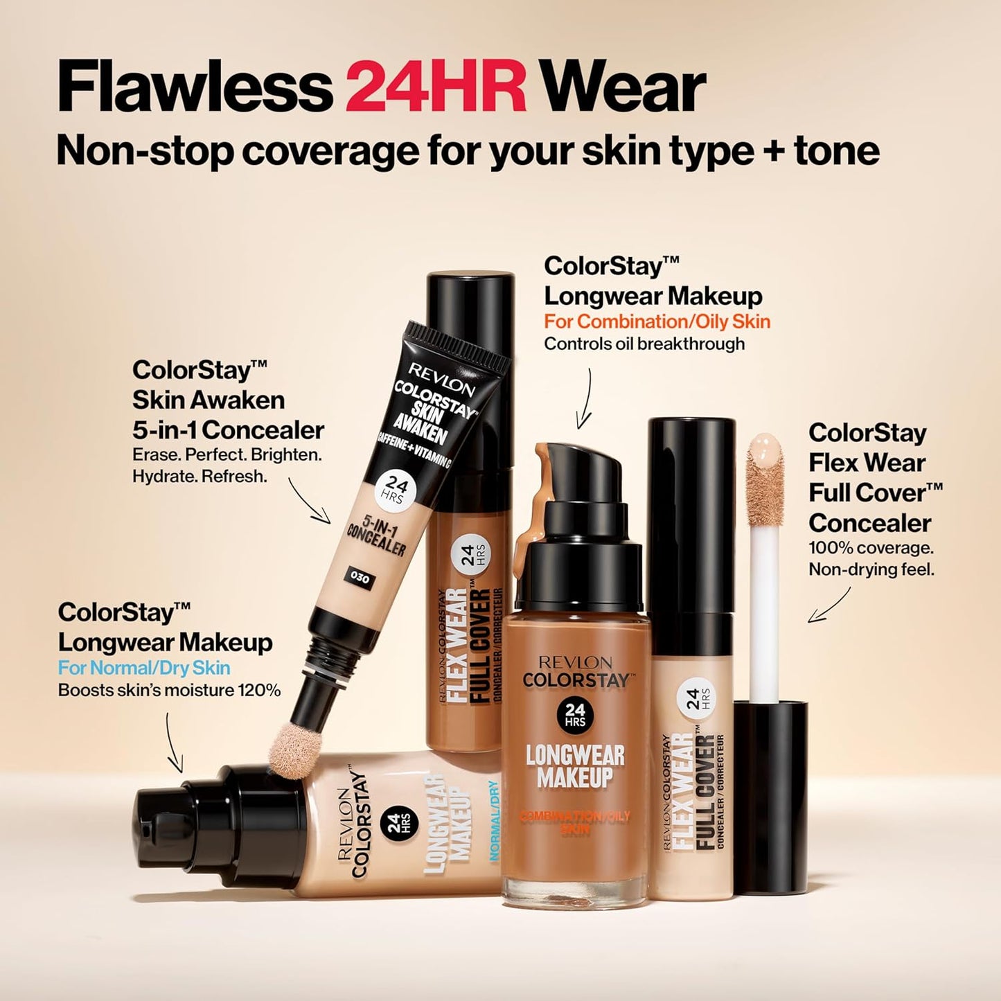 Revlon ColorStay Flex Wear, Full Cover Non-Creasing Concealer, Infused with Hyaluronic Acid & Vitamin E, Flexible Longwear, 030 Light Medium, 10 ml