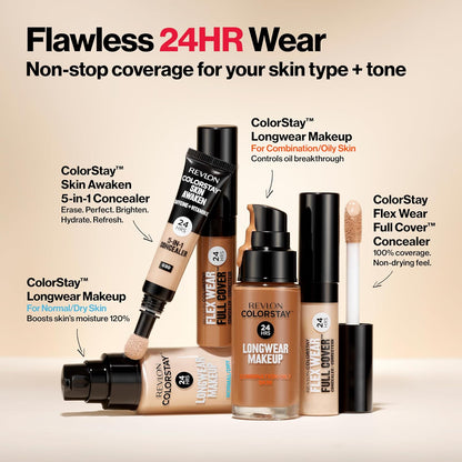 Revlon ColorStay Flex Wear, Full Cover Non-Creasing Concealer, Infused with Hyaluronic Acid & Vitamin E, Flexible Longwear, 030 Light Medium, 10 ml
