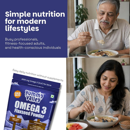 Yummy Valley Omega 3 Flaxseed Powder, 230g | Cold Milled Rich | 4.5g ALA per Serve | High Protein High Fibre | Vegan Plant Based Superfood | Gluten Free | Daily Wellness Nutrition for Women & Men