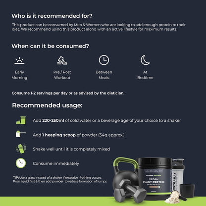 Product packaging with usage instructions and recommended consumption times on a dark background