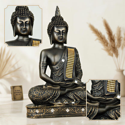 New Limited Edition 25 Centimetre Meditating Sitting Buddha Idol Statue showpiece Home Decor Decoration Items for Living Room and Gifts (Antique Golden)