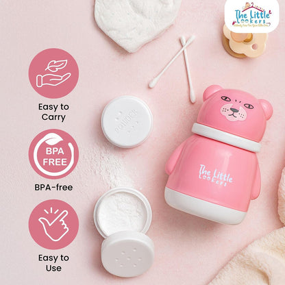 THE LITTLE LOOKERS Portable Baby Skin Care Baby Powder Puff With Box Holder Container For New Born & Kids For Baby Face & Body (Pink-White)