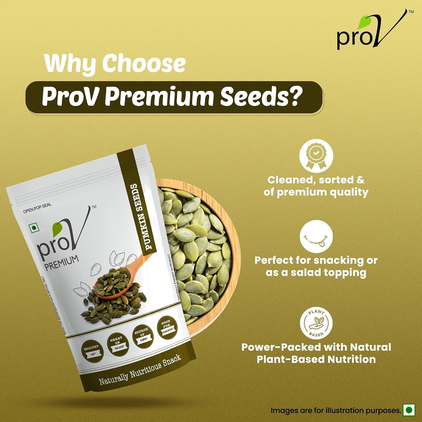 ProV Premium Pumpkin Seeds | 250g | High Protein & Fiber | No Cholesterol, No Added Sugar | Kaddu Beej Snack