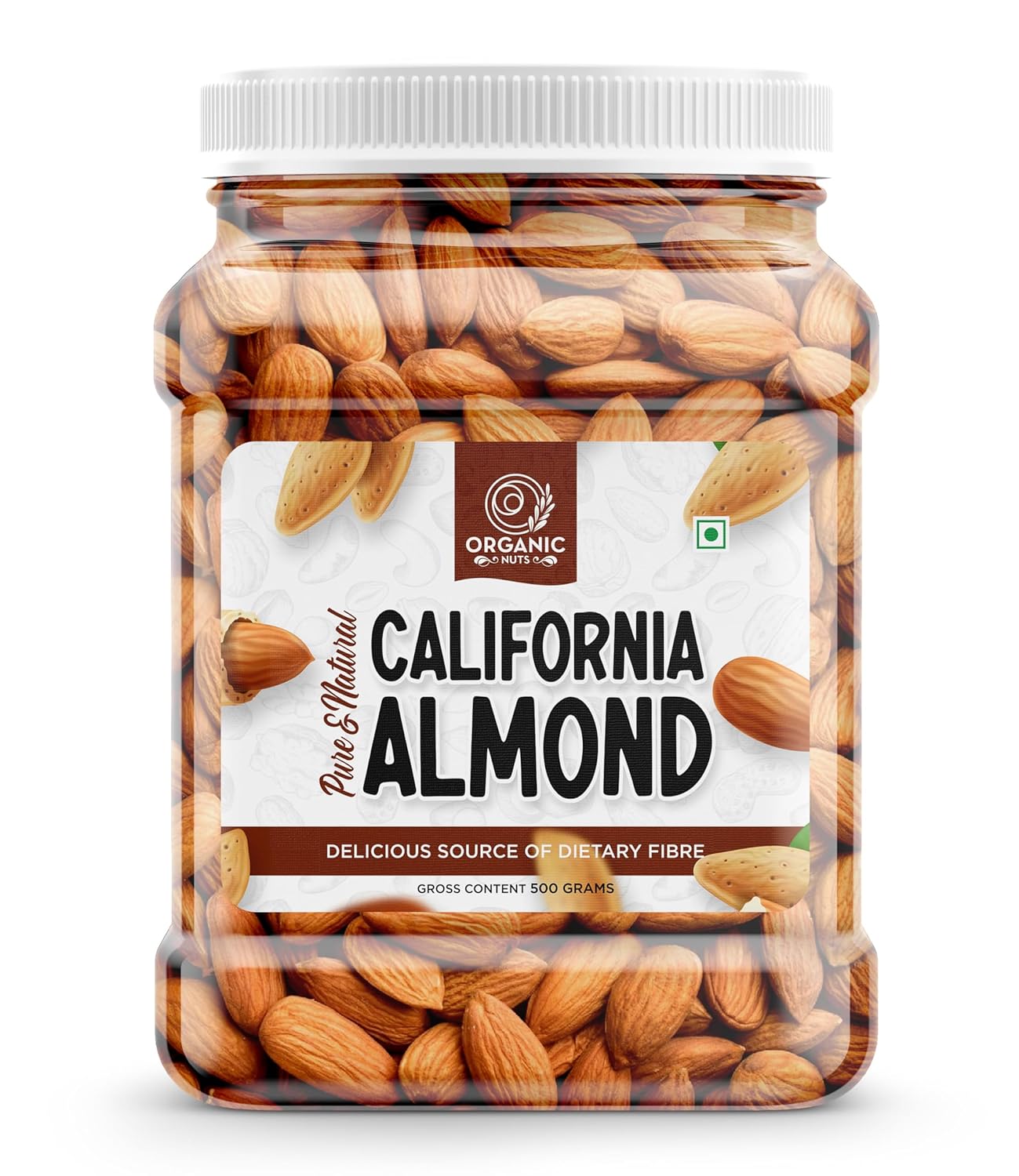 Organic Nuts Whole 100% Natural Premium Californian Almonds Value Pack Pouch, 500g