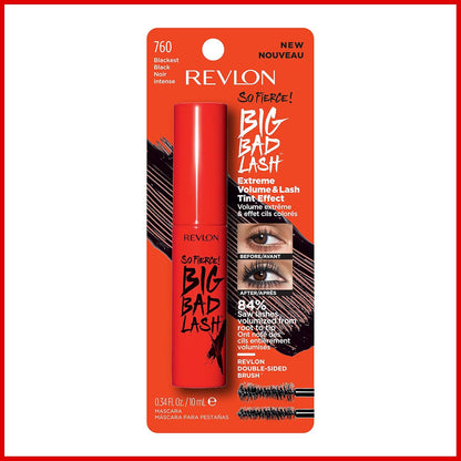 Revlon Mascara, So Fierce Big Bad Lash Eye Makeup, Volumizing, Lasts up to 24 Hours, No Clump, Smudge-Proof, Flake-Free, 760 Blackest Black, 10 ml