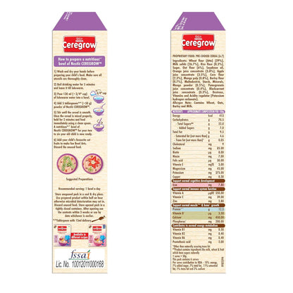 CEREGROW Multigrain Milk & Fruits Cereal | With Iron, Protein, Calcium | 19 Nutrients | 300g, Bag-in-box Pack