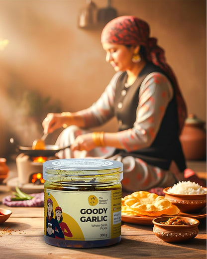 The Mustard Women Goody Garlic Pickle 300 g | Himachali Lahsun Achar | Homemade Style Indian Pickle | Tangy & Spicy Garlic Pickle with Traditional Spices