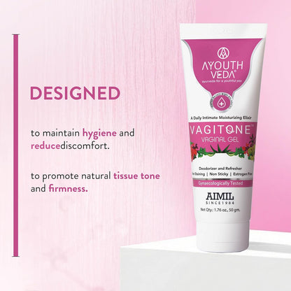 Ayouthveda Vagitone Vaginal Gel for Women | Dual-Action Anti-Infective & Toning Gel | Controls Infections Secretions | Estrogen-Free, Gynaecologically Tested | With Sphatika, Amla & Maju Phal | 50ml (Pack of 1)