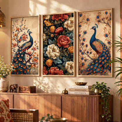 Indian Traditional Madhubani Big Size Art Home Decoration Wall Painting Art With Frame For Living Room Bed Room Hotel Wall DecorDigital Reprint Engineered Wood Set of 3 (1, 10x19 inch, Framed)