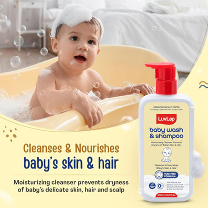 LuvLap Baby Wash & Shampoo -600ml, Milky Soft Head to Toe Wash With Oatmeal & Shea Butter, Paraben Free, Tear Free, Rich Moisturised Skin & Soft Hair, 2 in 1 Baby Body Wash, Dermatologically Tested