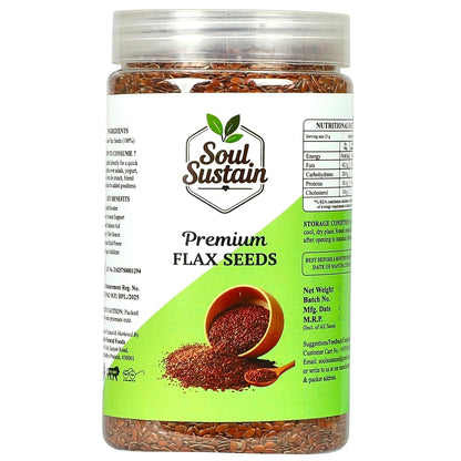 SoulSustain Flax Seeds Brown | Raw Linseed for Eating | Omega 3 Rich Seeds | High Fiber Flaxseed for Digestion, Heart Health, Weight Management | Vegan Gluten Free Superfood