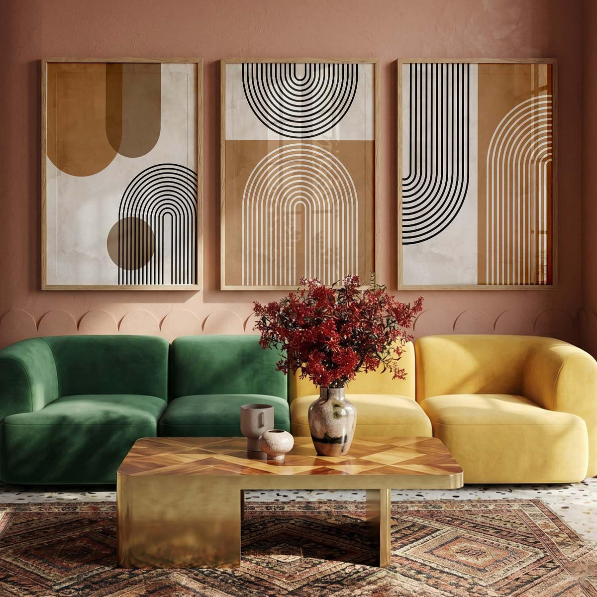 Boho Wall Art Home Decoration Paintings With Frame For Living Room Bed Room Hotel Wall Decor Digital Reprint Set of 3 (13x17 inch)