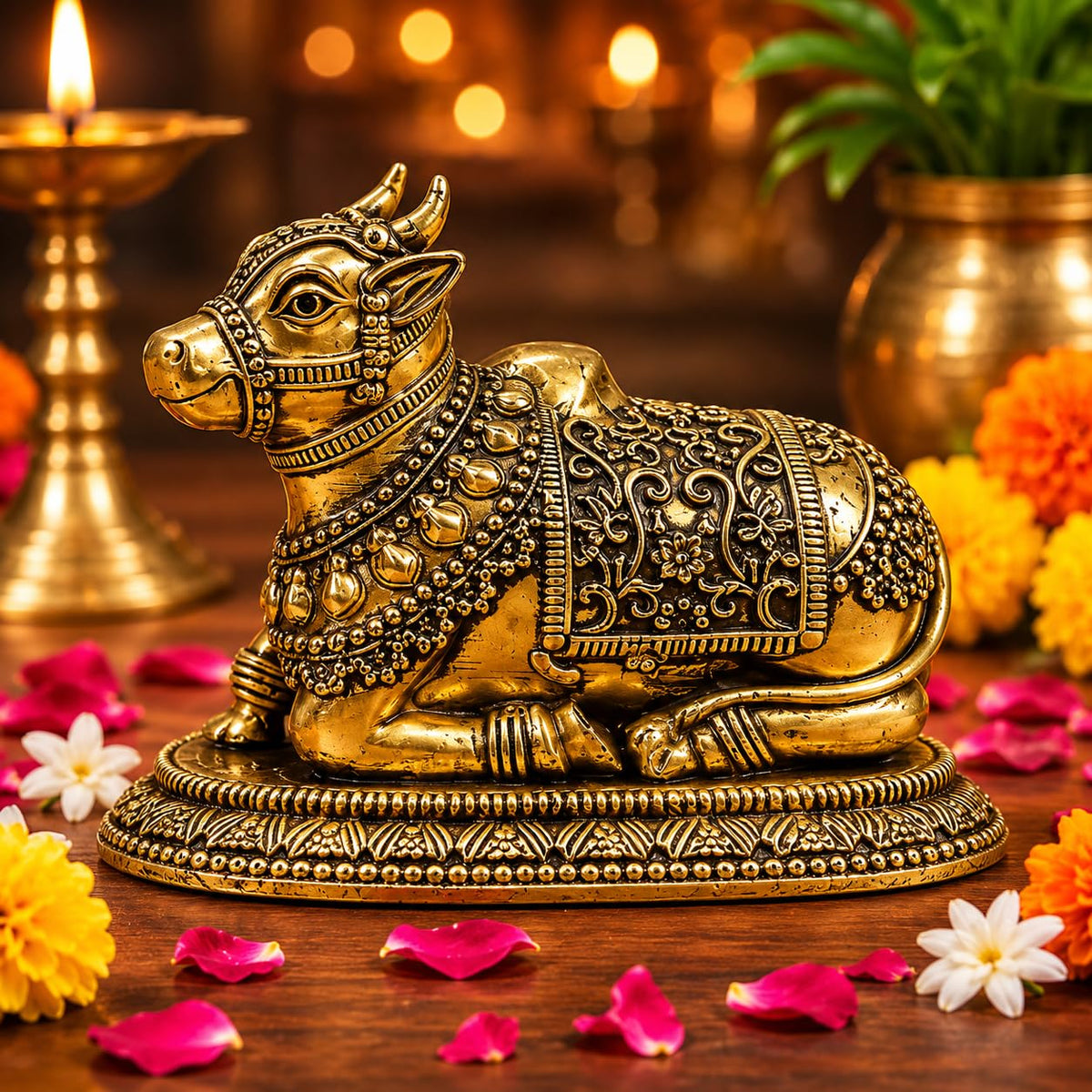 2" Brass Nandi Idol for Home Temple & Pooja Room | Handmade Nandi Statue for Shiv Pooja, Meditation & Spiritual Decor | Pure Brass Nandi Murti for Mandir, Shivling & Home Decoration 55 GRAM