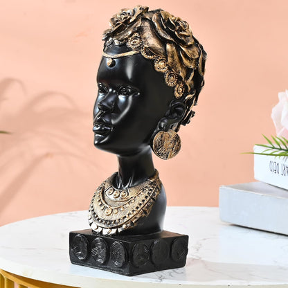 African Lady Statue with Pot|Stunning Cultural Home Décor (Pack of 1, Black & Gold, Model 3)