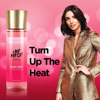 Bella Vita Luxury Hot Mess Woman Body Spray Mist Perfume with Citrus Mandarin, Passionfruit, Rose, Jasmine, Vanilla & Musk Long Lasting Fragrance, 150ML