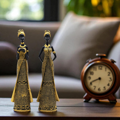 Vibrant Beautiful Finish Uniquely Hand Crafted Home Decor African Tribal Women Art Piece (Set of 2)